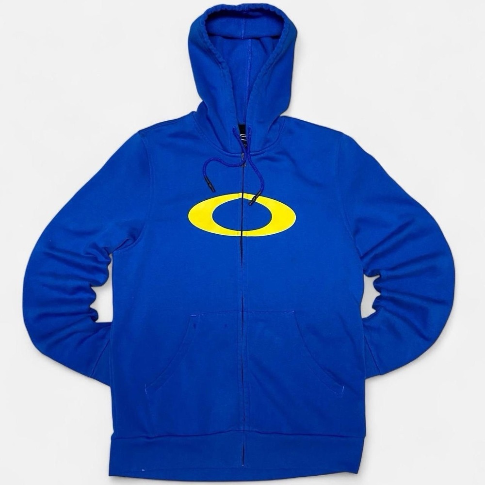 Y2K navy blue and yellow Oakley hoodie